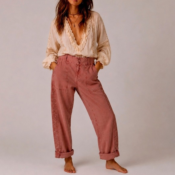 Sundance Pants - Sundance Boho Linen Cotton Crochet Lace Trim Pants 4 Granola Coastal Grandmother